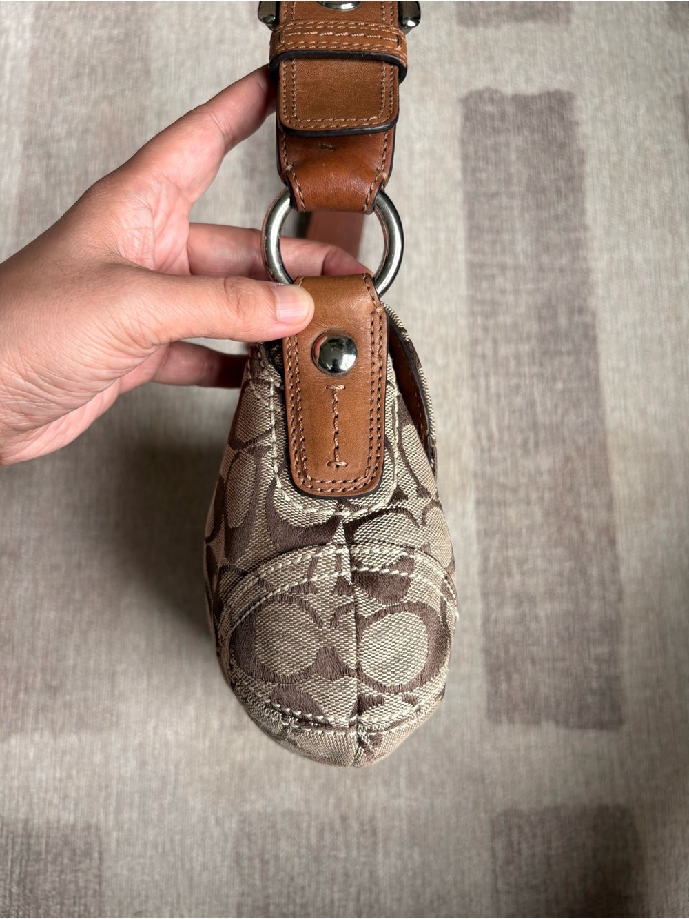COACH Khaki Tan Brown Signature Jacquard Soho Buckle Flap Shoulder Bag F11860 - Picture 4 of 10